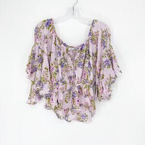 White Birch Floral Ruffle Top Size Small